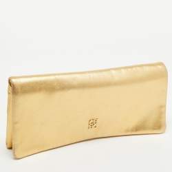 Pre Owned CH Carolina Herrera Gold Leather Clutch