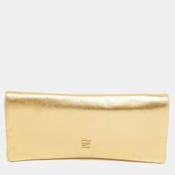 Pre Owned CH Carolina Herrera Gold Leather Clutch
