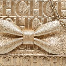 Pre Owned CH Carolina Herrera Gold Monogram Embossed Leather Audrey Shoulder Bag