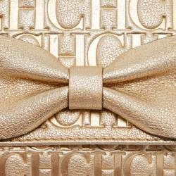 Pre Owned CH Carolina Herrera Gold Monogram Embossed Leather Audrey Shoulder Bag