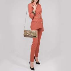 Pre Owned CH Carolina Herrera Gold Monogram Embossed Leather Audrey Shoulder Bag