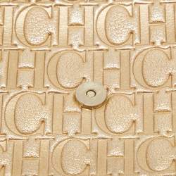 Pre Owned CH Carolina Herrera Gold Monogram Embossed Leather Audrey Shoulder Bag