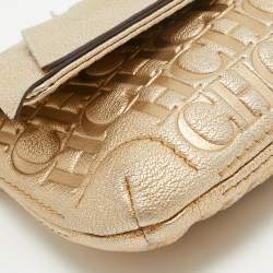 Pre Owned CH Carolina Herrera Gold Monogram Embossed Leather Audrey Shoulder Bag