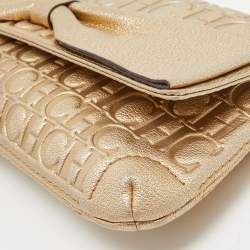 Pre Owned CH Carolina Herrera Gold Monogram Embossed Leather Audrey Shoulder Bag