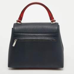 Pre Owned CH Carolina Herrera Two Tone Blue Monogram Leather Top Handle Bag