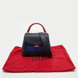 Pre Owned CH Carolina Herrera Two Tone Blue Monogram Leather Top Handle Bag