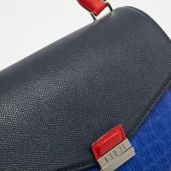 Pre Owned CH Carolina Herrera Two Tone Blue Monogram Leather Top Handle Bag