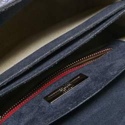 Pre Owned CH Carolina Herrera Two Tone Blue Monogram Leather Top Handle Bag