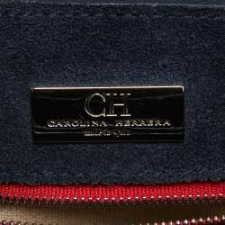 Pre Owned CH Carolina Herrera Two Tone Blue Monogram Leather Top Handle Bag