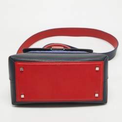 Pre Owned CH Carolina Herrera Two Tone Blue Monogram Leather Top Handle Bag