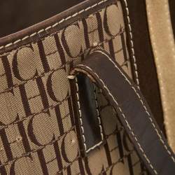 Pre Owned CH Carolina Herrera Dark Brown/Two Tone Beige Monogram Canvas Shopper Tote