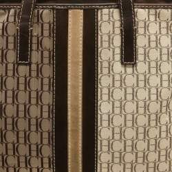 Pre Owned CH Carolina Herrera Dark Brown/Two Tone Beige Monogram Canvas Shopper Tote