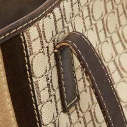 Pre Owned CH Carolina Herrera Dark Brown/Two Tone Beige Monogram Canvas Shopper Tote