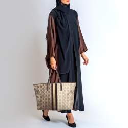 Pre Owned CH Carolina Herrera Dark Brown/Two Tone Beige Monogram Canvas Shopper Tote