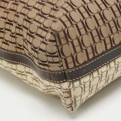 Pre Owned CH Carolina Herrera Dark Brown/Two Tone Beige Monogram Canvas Shopper Tote