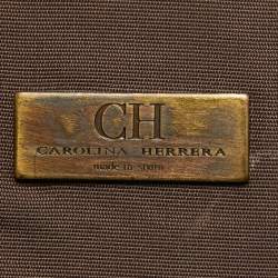 Pre Owned CH Carolina Herrera Dark Brown/Two Tone Beige Monogram Canvas Shopper Tote