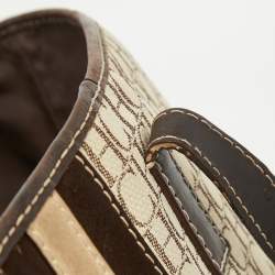 Pre Owned CH Carolina Herrera Dark Brown/Two Tone Beige Monogram Canvas Shopper Tote