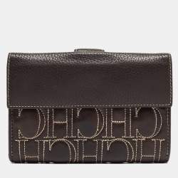 CH Carolina Herrera Choco Brown Monogram Leather Wallet