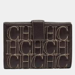 CH Carolina Herrera Choco Brown Monogram Leather Wallet