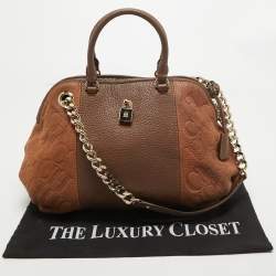Pre Owned CH Carolina Herrera Two Tone Brown Monogram Leather Dome Satchel