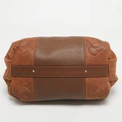 Pre Owned CH Carolina Herrera Two Tone Brown Monogram Leather Dome Satchel