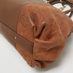 Pre Owned CH Carolina Herrera Two Tone Brown Monogram Leather Dome Satchel
