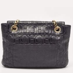 مملوكة مسبقًا CH Carolina Herrera Navy Blue Monogram Leather Audrey Shoulder Bag