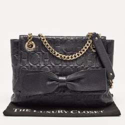 مملوكة مسبقًا CH Carolina Herrera Navy Blue Monogram Leather Audrey Shoulder Bag