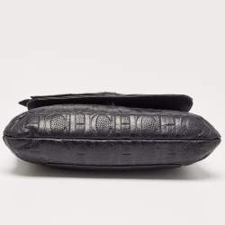 مملوكة مسبقًا CH Carolina Herrera Navy Blue Monogram Leather Audrey Shoulder Bag