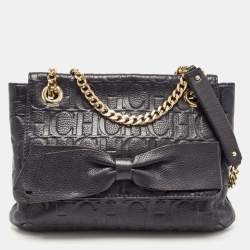 مملوكة مسبقًا CH Carolina Herrera Navy Blue Monogram Leather Audrey Shoulder Bag