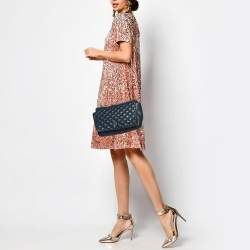 Pre Owned CH Carolina Herrera Blue Quilted Leather Flap Chain Shoulder Bag