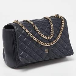 Pre Owned CH Carolina Herrera Blue Quilted Leather Flap Chain Shoulder Bag