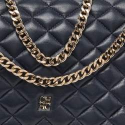 Pre Owned CH Carolina Herrera Blue Quilted Leather Flap Chain Shoulder Bag