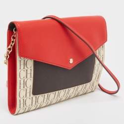 Pre Owned CH Carolina Herrera Multicolor Signature Coated Canvas and Leather Envelope Shoulder Bag