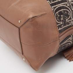 Pre Owned CH Carolina Herrera Brown/Black Monogram Fabric and Leather Hobo