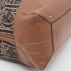 Pre Owned CH Carolina Herrera Brown/Black Monogram Fabric and Leather Hobo
