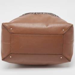 Pre Owned CH Carolina Herrera Brown/Black Monogram Fabric and Leather Hobo