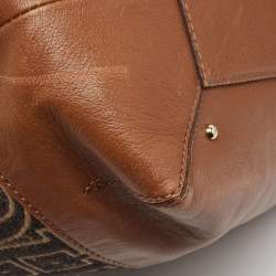 Pre Owned CH Carolina Herrera Brown/Black Monogram Fabric and Leather Hobo