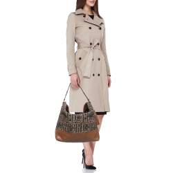 Pre Owned CH Carolina Herrera Brown/Black Monogram Fabric and Leather Hobo