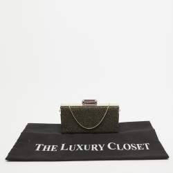 Pre Owned CH Carolina Herrera Gold Glitter Small Scala Insignia Chain Clutch