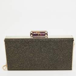 Pre Owned CH Carolina Herrera Gold Glitter Small Scala Insignia Chain Clutch