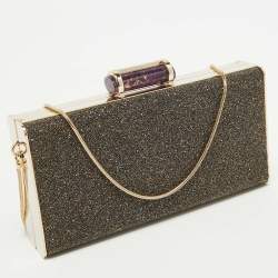 Pre Owned CH Carolina Herrera Gold Glitter Small Scala Insignia Chain Clutch