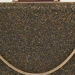 Pre Owned CH Carolina Herrera Gold Glitter Small Scala Insignia Chain Clutch