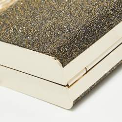 Pre Owned CH Carolina Herrera Gold Glitter Small Scala Insignia Chain Clutch
