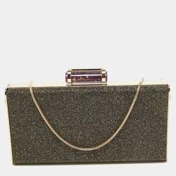 Pre Owned CH Carolina Herrera Gold Glitter Small Scala Insignia Chain Clutch