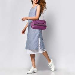 Pre Owned CH Carolina Herrera Purple Leather Top Handle Bag