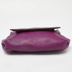 Pre Owned CH Carolina Herrera Purple Leather Top Handle Bag