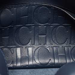 Pre Owned Carolina Herrera Navy Blue/White Leather Minuetto Top Handle Bag
