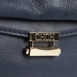 Pre Owned Carolina Herrera Navy Blue/White Leather Minuetto Top Handle Bag