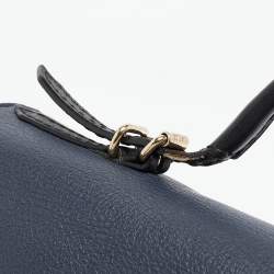 Pre Owned Carolina Herrera Navy Blue/White Leather Minuetto Top Handle Bag